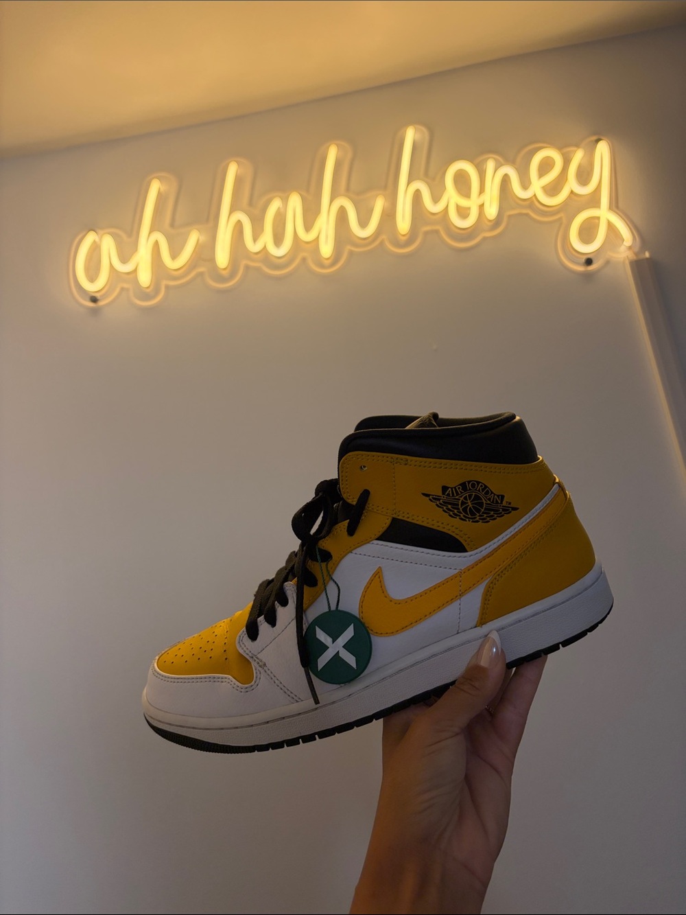 Jordan Mid Top Sneakers in Yellow White Black